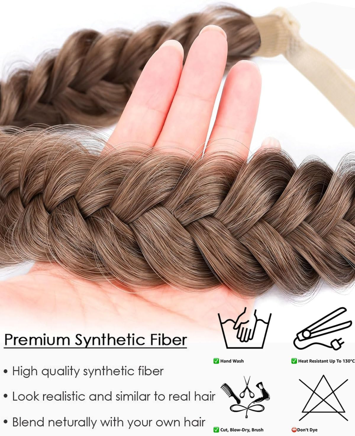 FUGLUS Hair Band, Fashion Headbands for Women, Dirndl Headband, Braided Headband, Classic Chunky Wide Plaited Wedding Fluffy Braids, Wig, Women, Girl, Beauty Accessory (Dirty Blonde) image number 2