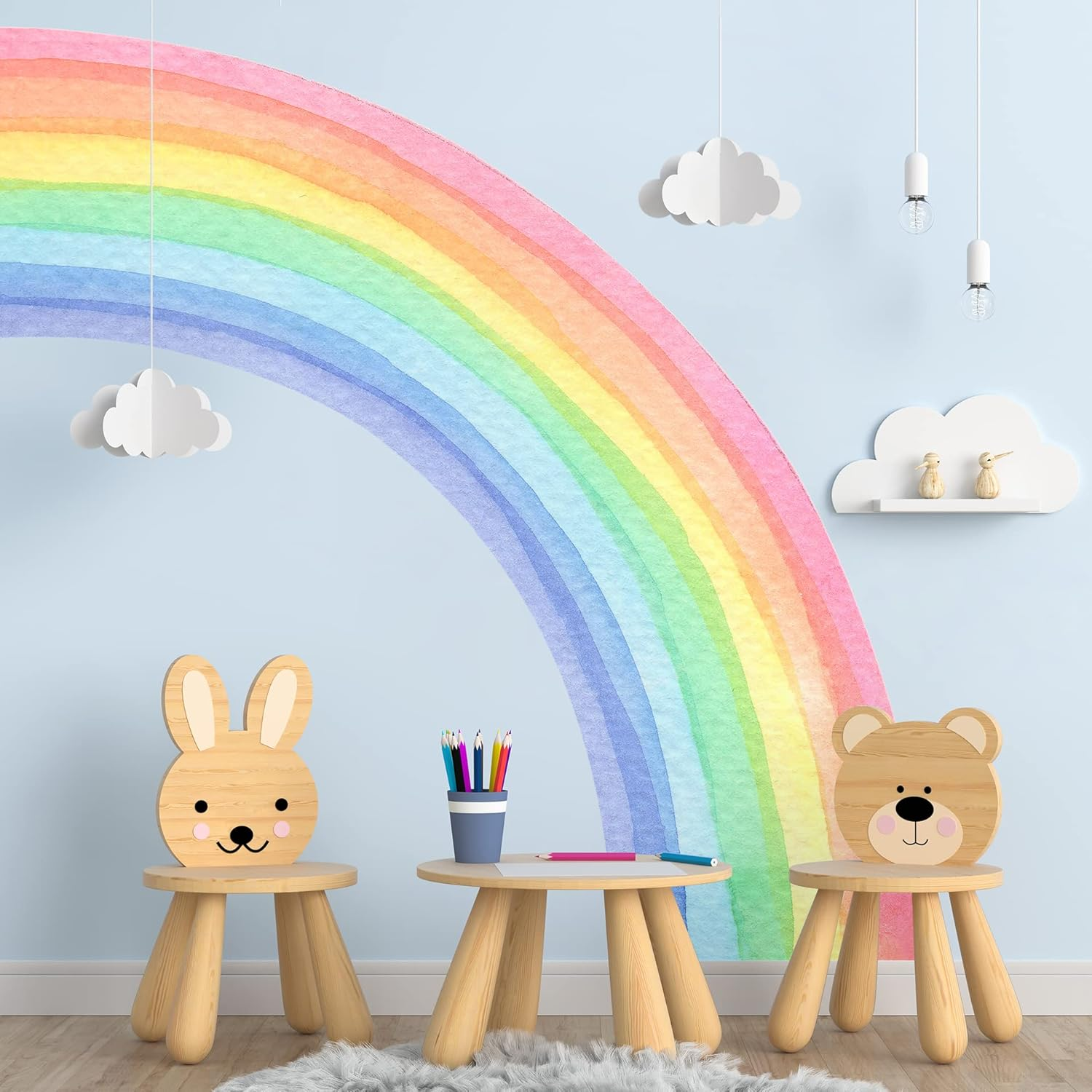 Amaonm Removable Large Boho Watercolor Half Rainbow Wall Stickers Murals Giant Peel and Stick Self Adhesive Colorful Pastel Rainbow Wall Decals Wallpaper for Kids Girls Bedroom Nursery Decoration (L