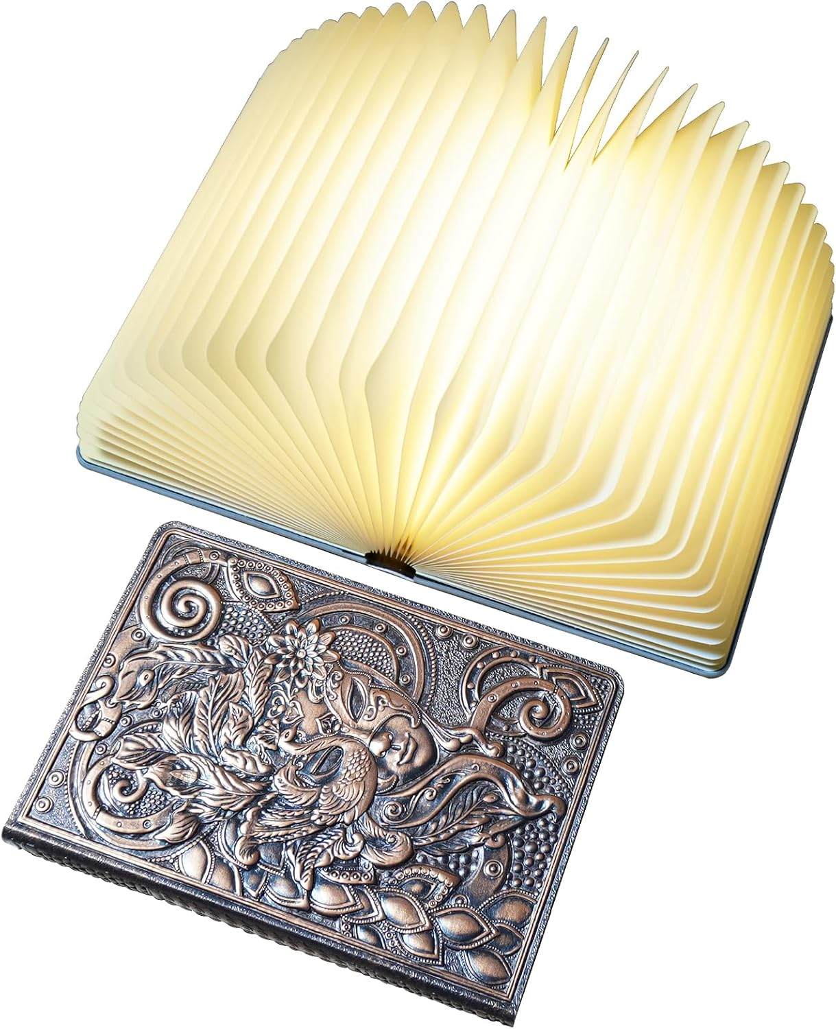 QXMGCBOK Decorative LED Book Lamp with Relief Design - RGB Mood Light, USB Chargeable, for Family and Living Room Design (Bronze Colour)