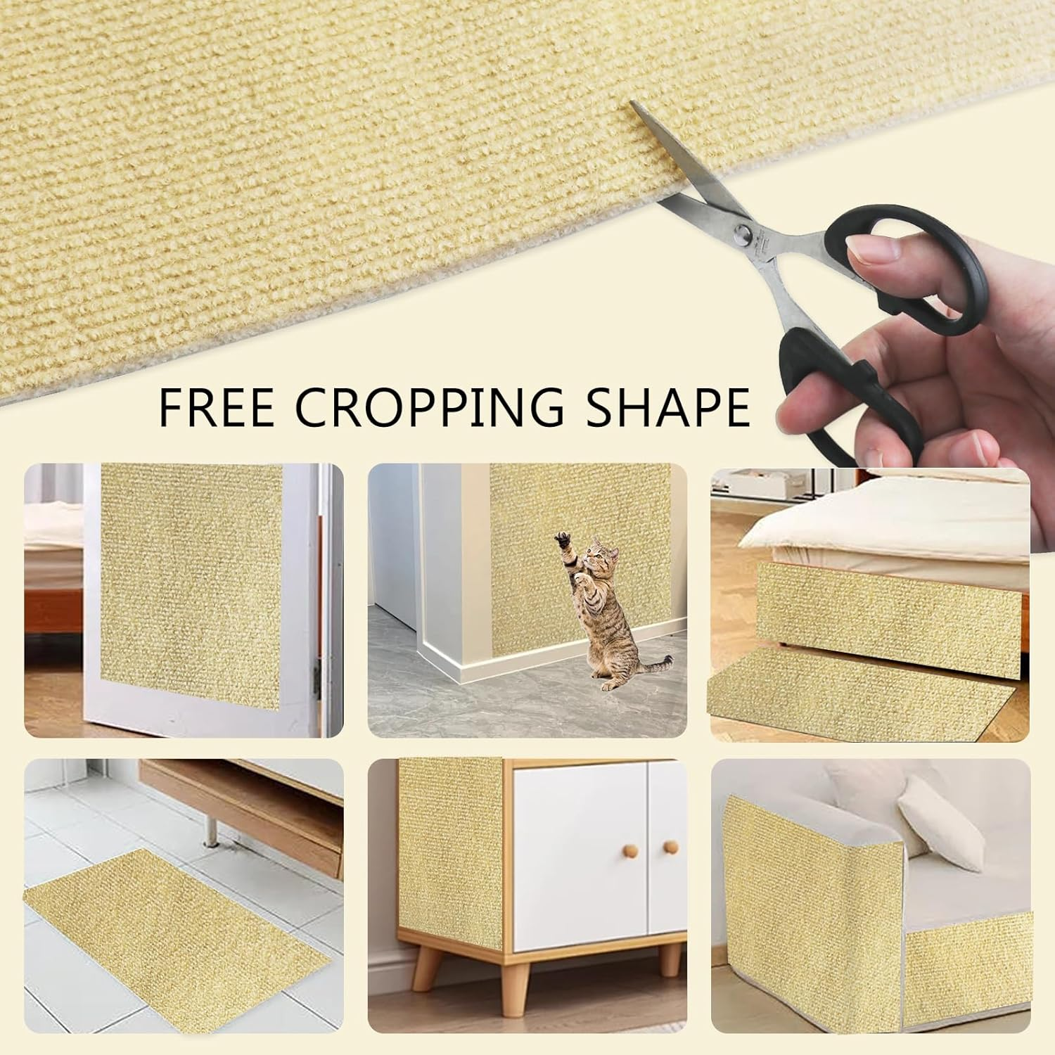 Cat Wall Scratching Mat, Cat Sofa, Trimmable Self-Adhesive Scratching Wall Cat Scratching Boards (Khaki) image number 5