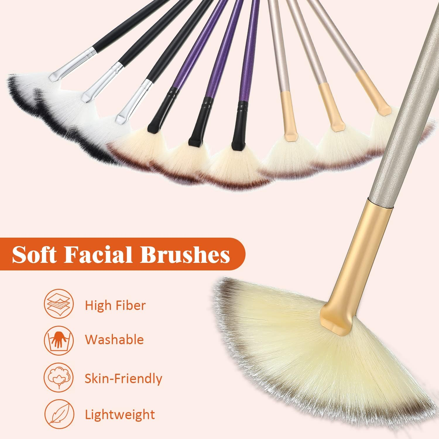 9 Pieces Facial Brushes Fan Mask Brushes, Soft Facial Applicator Brushes Tools for Peel Glycolic Mask Makeup for Mud Cream (Champagne, Purple, Black) image number 4