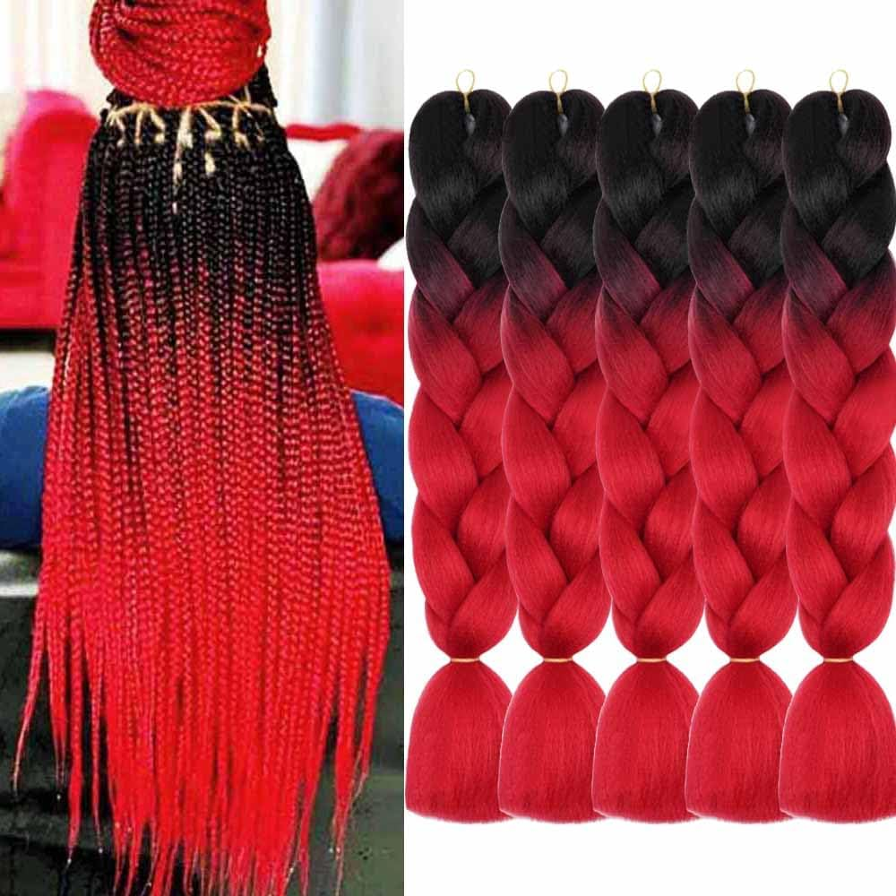 AIDUSA Ombre Braiding Hair Black to Dark Green 5Pcs Synthetic Afro Braiding Hair Extensions 24 Inch 2 Tones for Women Twist Crochet Braids 100G (#B18 Black to Blackish Green)