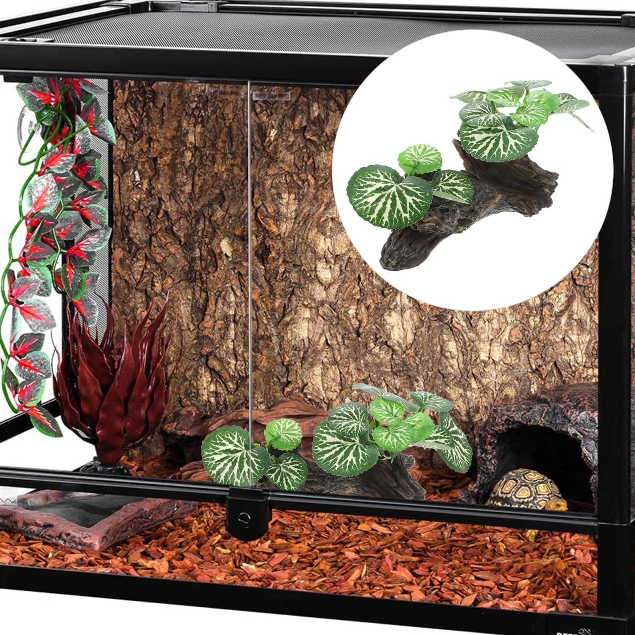 ULTECHNOVO Reptile Tank Plant Decoration Lifelike Fake Plant Ornament for Terrarium Habitat Aquarium Landscaping Suitable for Bearded Dragon Gecko Lizard Resting Spot image number 2