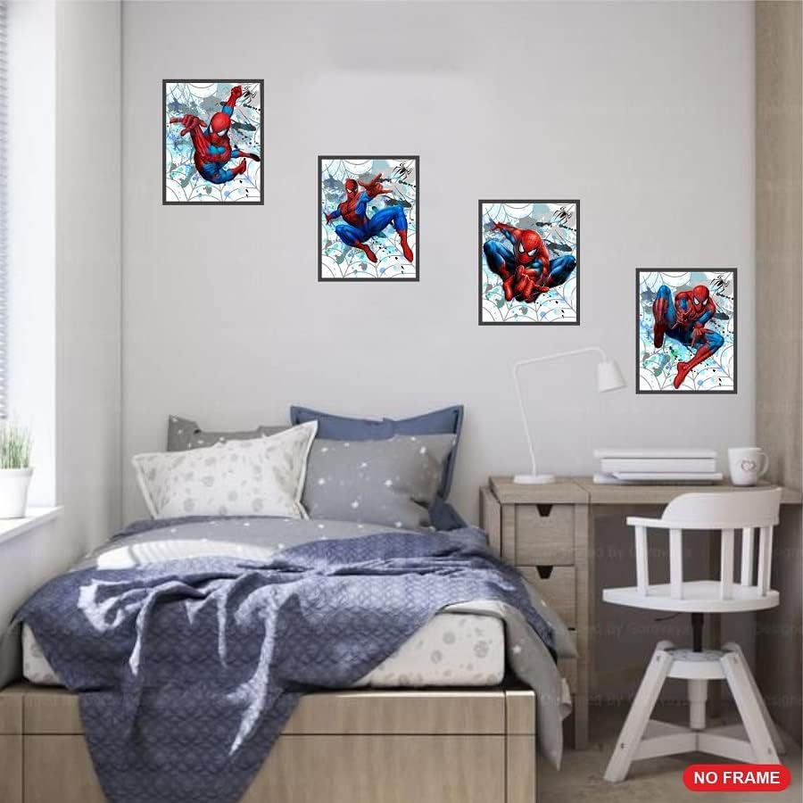 Purplehearts | Spiderman Watercolor Wall Art Poster Prints Set of 4 UNFRAMED ( 8'' X 10'' ) Posters for Boys Room Decor, Avengers Poster, Superheroes Art, Room, Multicolor, 8''X10'' image number 2