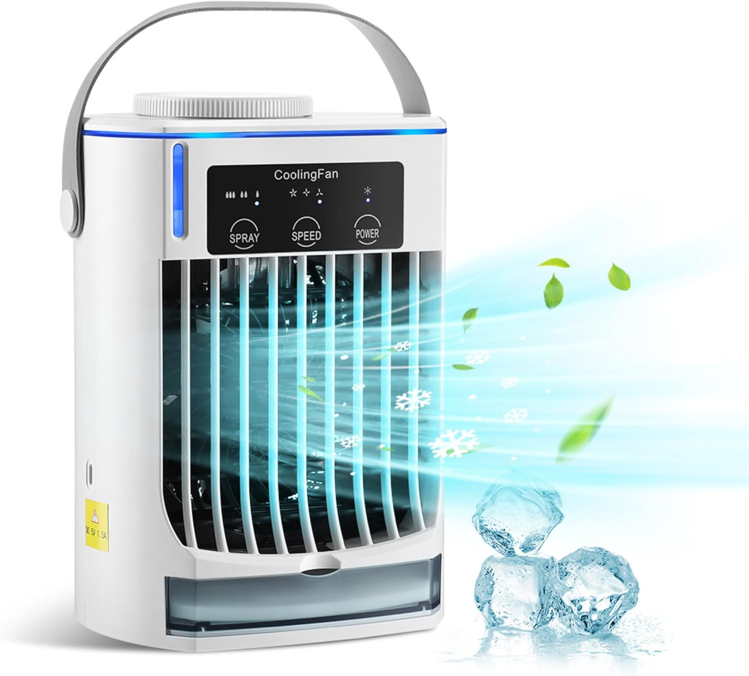 Bewinner Spray Desktop Portable Conditioner Fan with 500Ml Water Tank, Small Air Cooler Humidifier Fan 3 Speeds, USB Cooling Air Mini Conditioner for Room Office Camping (White) image number 2