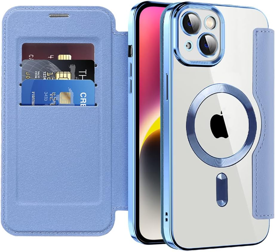 SIYOPINPFY Wallet Case for Iphone 14 Plus, [Compatible with Magsafe] Premium Flip Leather RFID Blocking Card Holder Clear Magnetic Back Cover Shockproof Case for Iphone 14 plus (Dar Peaks Blue JD) image number 2