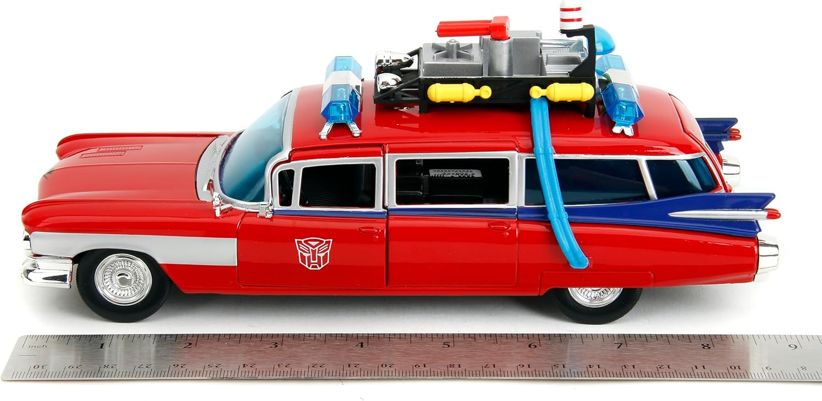 Jada Toys 1:24 Scale Hollywood Rides Ghostbusters ECTO-1 + Optimus Prime Mash-Up Diecast Vehicle image number 5