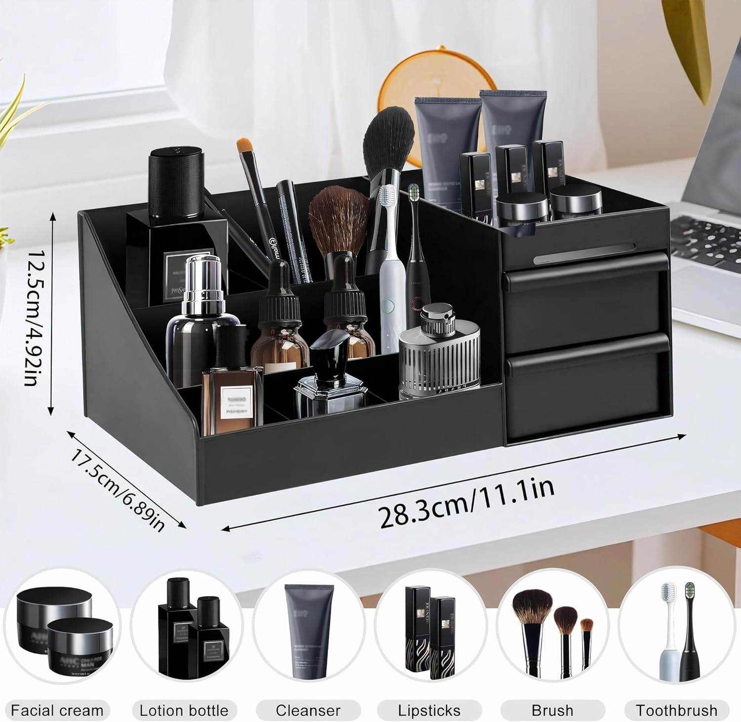 SESLEL Men'S Cologne and Perfume Organiser, Black Acrylic Display Shelf, Cosmetics, and Toiletries, Desktop Storage Organizer Stand for Bathroom image number 5