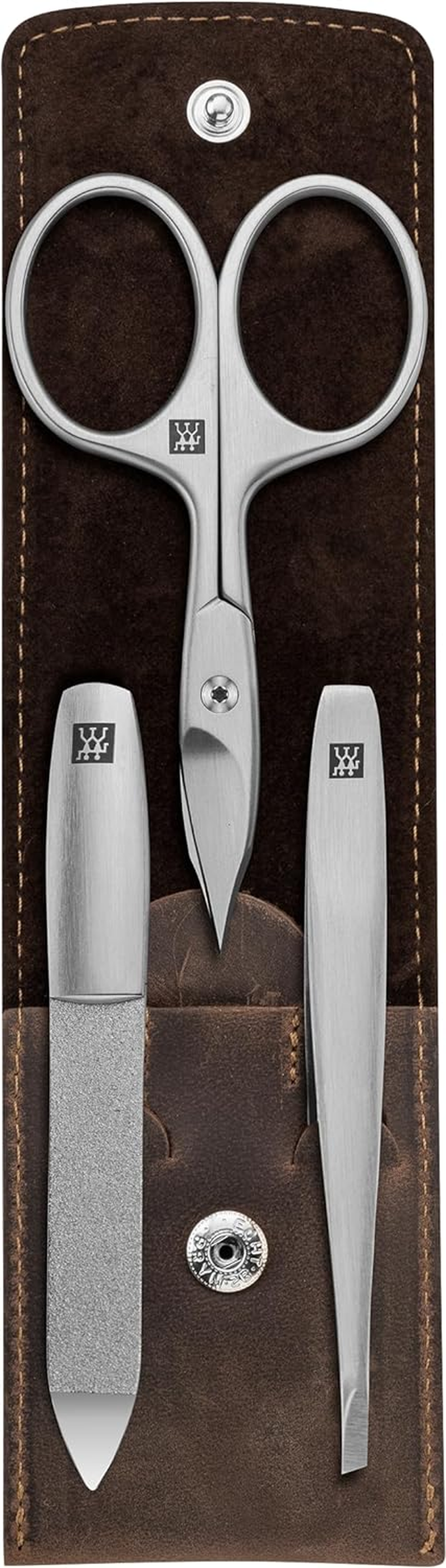 ZWILLING Manicure Set (3 Pieces) Nail Care and Pedicure Set Genuine Leather Case Precise with Combination Nail Scissors, Premium, Brown image number 2