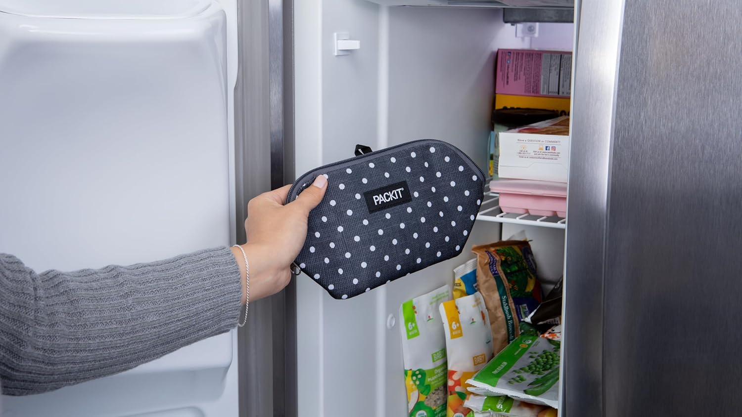 Packit Freezable Snack Bag, Polka Dots, Built with Ecofreeze Technology, Foldable, Reusable, Zip Closure Locks in Cool Dry Air, and Fresh Snacks on the Go image number 2