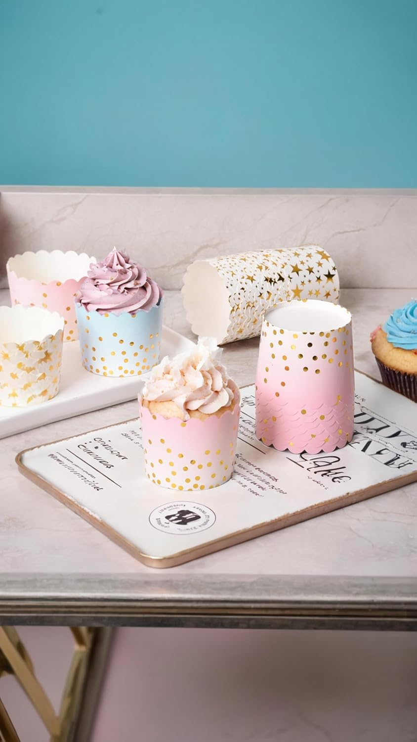 Honwor Convenient Greaseproof Baking Cups - 50-Piece Set for Cupcakes, Cheesecakes, Snacks, and More - Sturdy Pre-Greased Paper - Versatile for Parties, Weddings, 2.75" Diameter, 4.5Oz Capacity