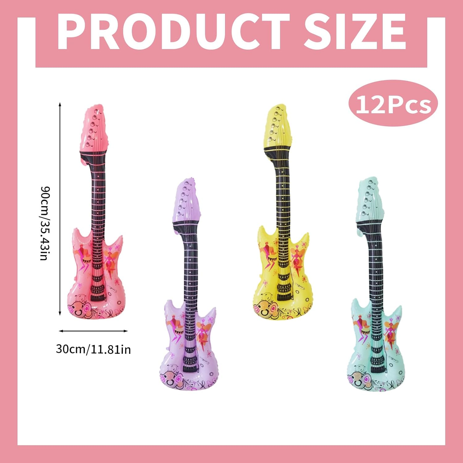 Homiliky 12 Pcs Inflatable Guitar,Inflatable Musical Instrument Blow up Guitar Rock Star Toy,Inflatable Rock Guitar Inflatable Party Props for Kids Adults Birthday Gifts Party Decorations (90X30 Cm) image number 3