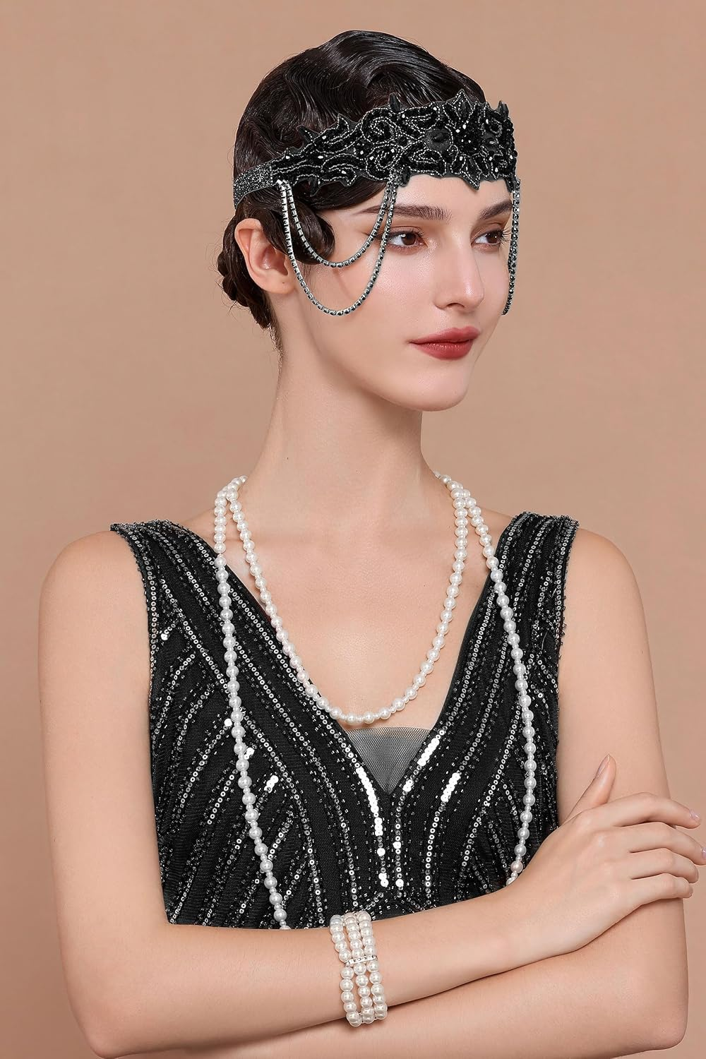 BABEYOND Flapper Headpiece for Women - Flapper Headband 1920S Gatsby Headpiece Vintage Accessories for Women image number 4