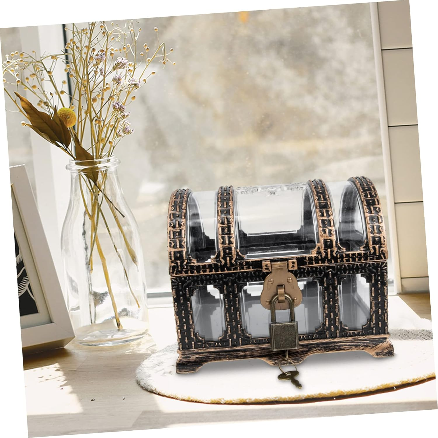 Pirate Treasure Chest Toy Vintage Treasure Chest Box for Boy Girl Pirate Box Lock image number 5