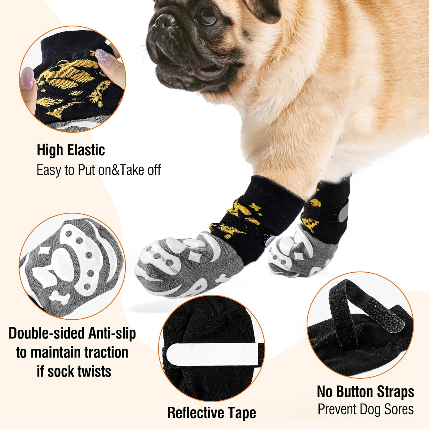 6 PCS anti Slip Dog Socks to Prevent Licking Paws,Dog Paw Protector with Double Sides Grips,Traction Control on Hardwood Floor for Puppy Small Medium Large Senior Dogs (S)