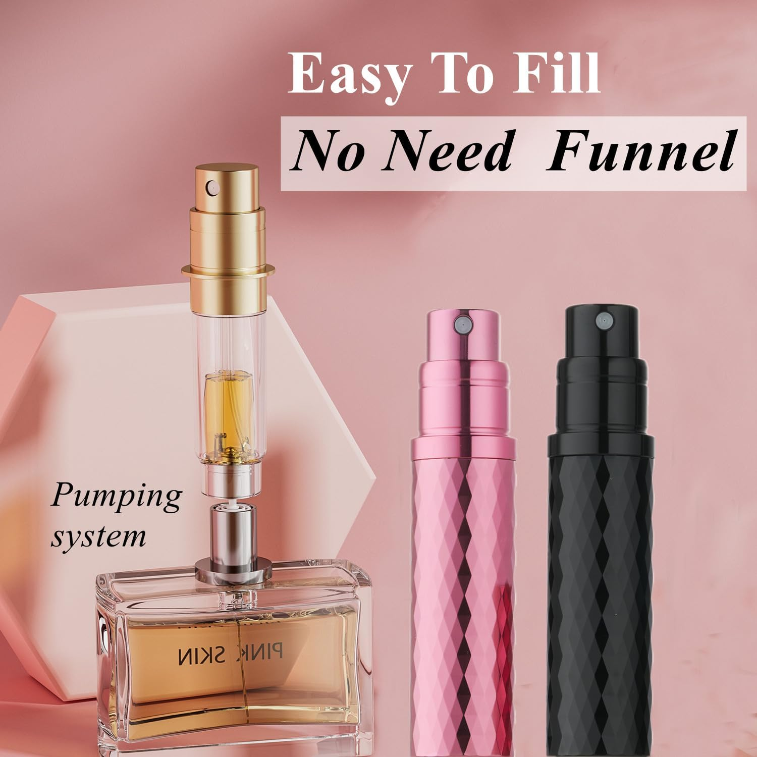 Aurdox Perfume Atomiser, Refillable & Travel Size Perfume Bottle with Bottom Pump, Leaking Proof, Luxurious Diamond Design, Mini Small Spray Bottles for Women and Men, 5Ml (Black) image number 3