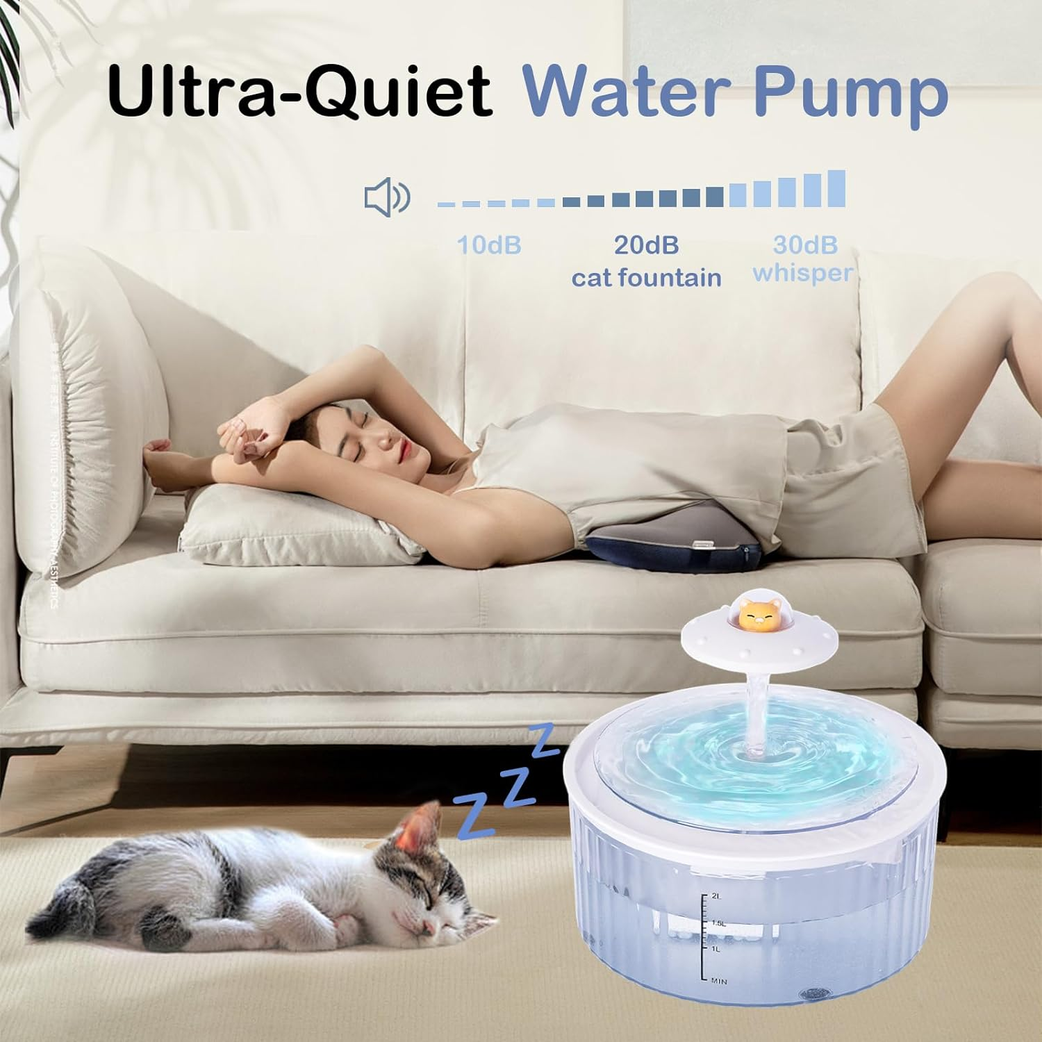 Drinking Fountains for Cats, 67Oz/2L Pet Fountain, Automatic Cat Water Fountain Dog Water Dispenser with Safety Auto-Off System for Cats, Dogs, Multiple Pets image number 2