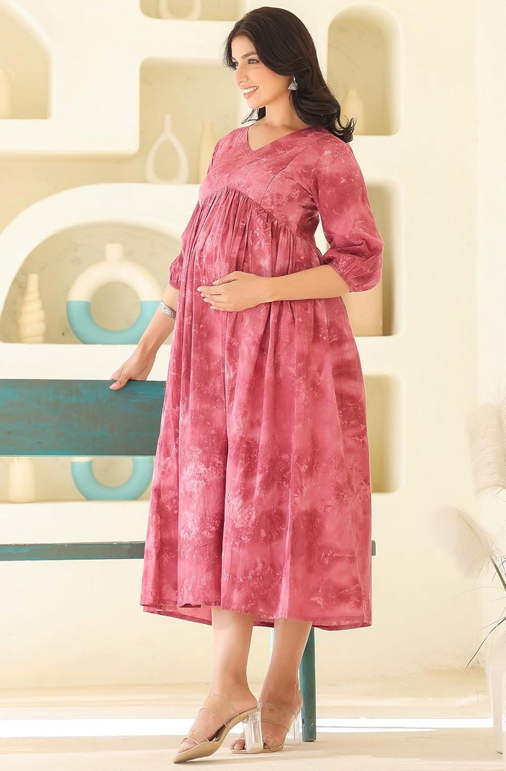 Janasya Maternity Nursing Dress with Breastfeeding Feature for Pre and Post Pregnant Women image number 4