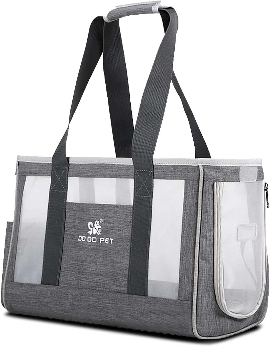 PETCUTE Pet Carry Bag for Dogs and Cats with Removable Mat, Cat Carrier Bag with Side Pockets, Safety Lead, Breathable Carry Bag for Small Dogs, Airline Approved