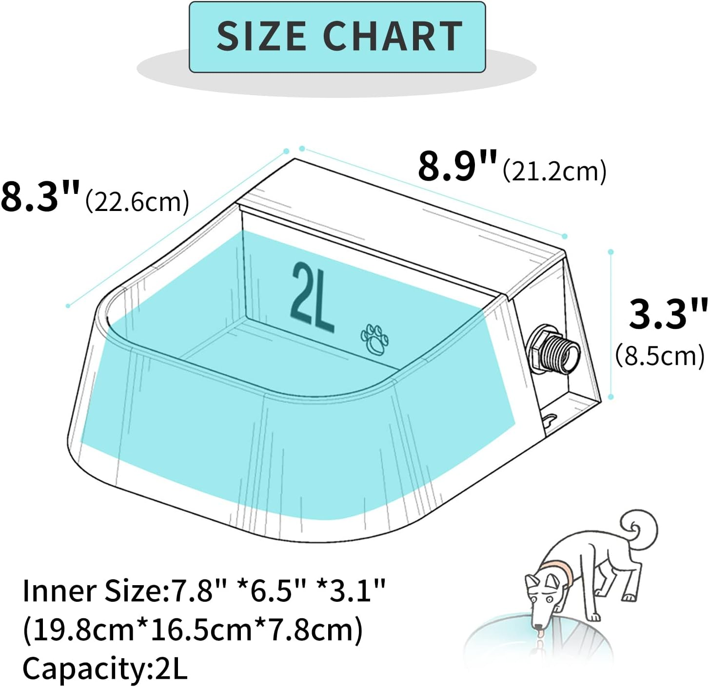 PETLESO Automatic Dog Water Dispenser, 2L Dog Water Bowl Automatic Waterer for Dogs Cats Chicken Birds Goats, Outdoor Animals Refill Pet Water Trough, Blue