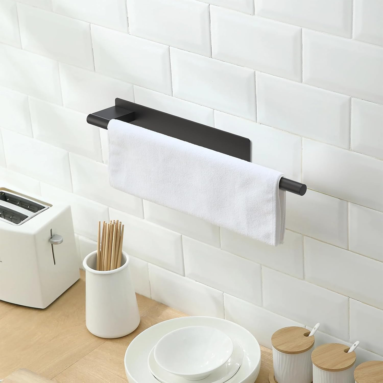 Ibergrif M34453B Towel Rail, 39CM Self Adhesive Hand Towel Holder for Bathroom/Kitchen Accessory, SUS304 Stainless Steel, No Drilling image number 2