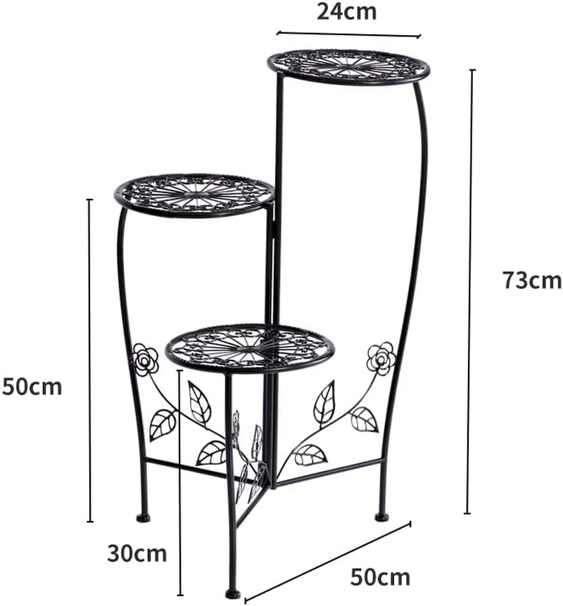 Levede 3 Tier Plant Stand 73Cm Tall Metal Indoor Outdoor Flower Pots Shelf Holder Balcony Garden Display Corner Shelf Wrought Iron Black