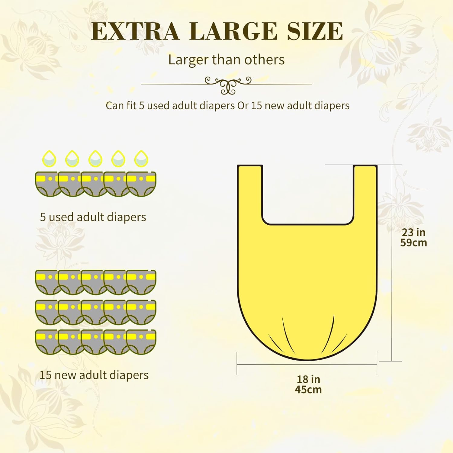 Large Adult Diaper Disposal Bags (18 X 23In), 96 Count, Lemon Scented, Discreet Waste Disposal for Elderly, Baby Dipaer Trash Bags, Sanitary Prouducts & Pet Waste Disposal, Yellow - Yellow image number 4