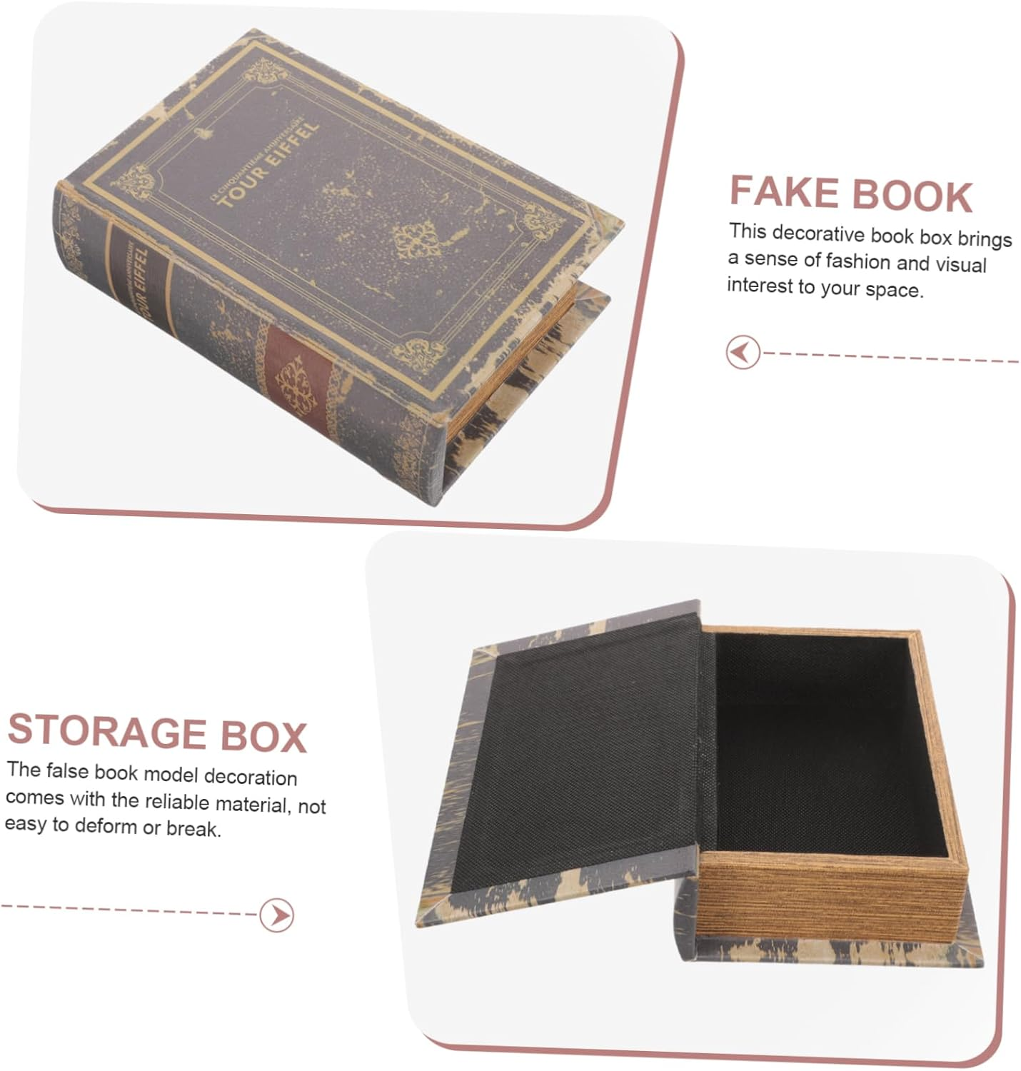 WOONEKY Vintage Decorative Faux Book Storage Box Antique Book Shaped Keepsake Container for Home and Office Decor for Organizing Clutter and Adding Charm to Any Room