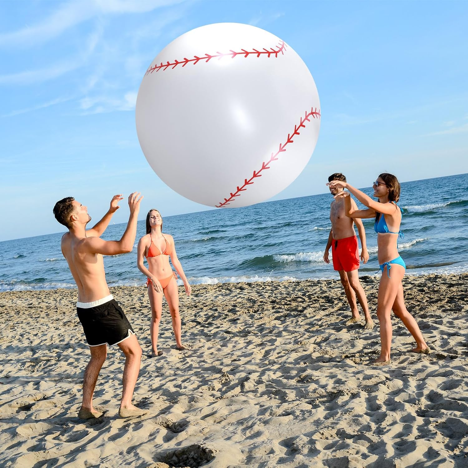 Lewtemi 4 Pcs Giant Inflatable Sports Balls Large Inflatable Beach Ball Inflatable Baseballs Soccer Ball Basketball Footballs for Summer Pool Outdoor Activity Games Sports Birthday image number 1