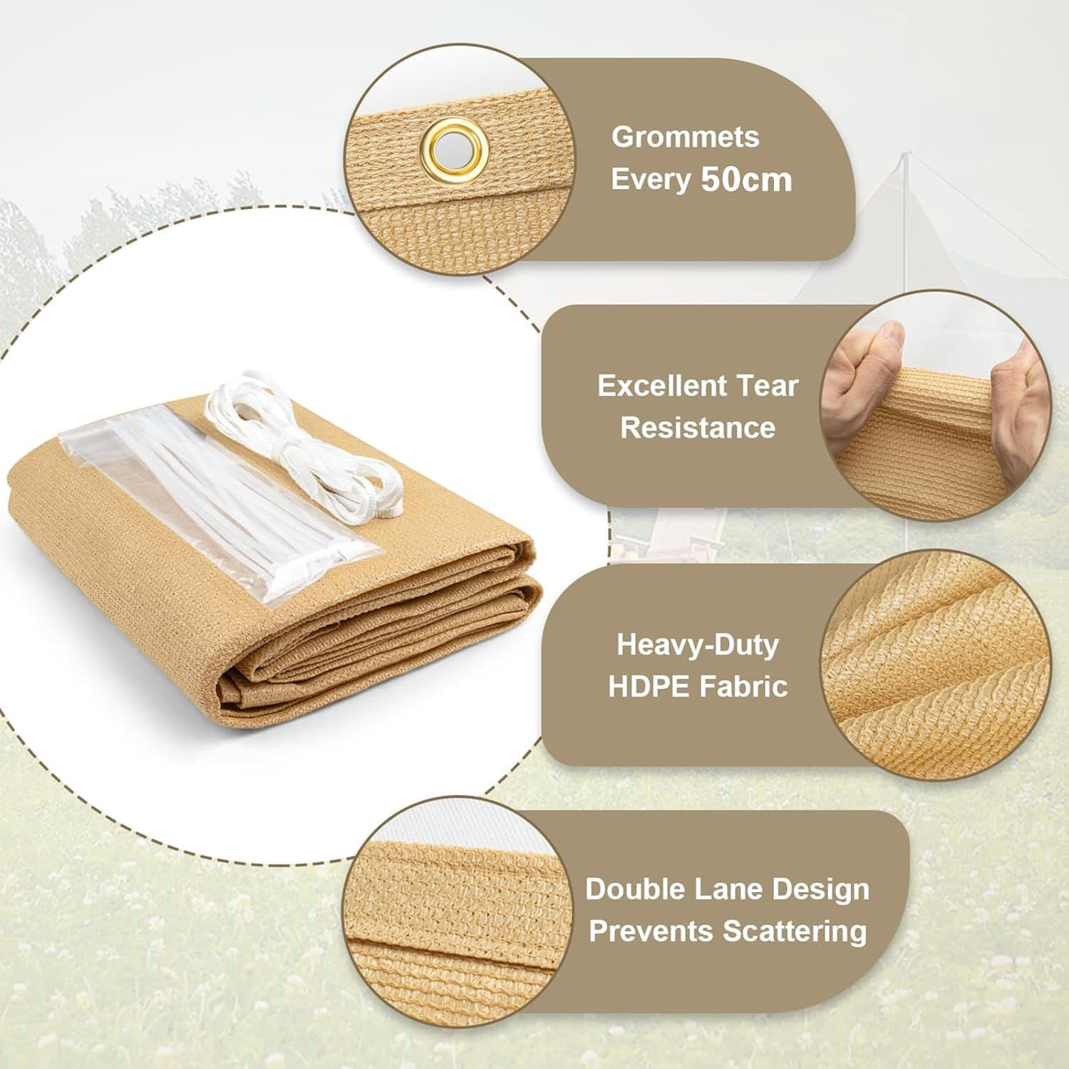 LIODUX Sun Shade Cloth, 185 GSM Permeable Fabric, 90% UV Protection Pergola Shade Cover, Durable Garden Sunshade Tarp Cover for Greenhouse, Plant Cover, Chicken Coop, Patio, Pergola (5 X 6 Meter) image number 6