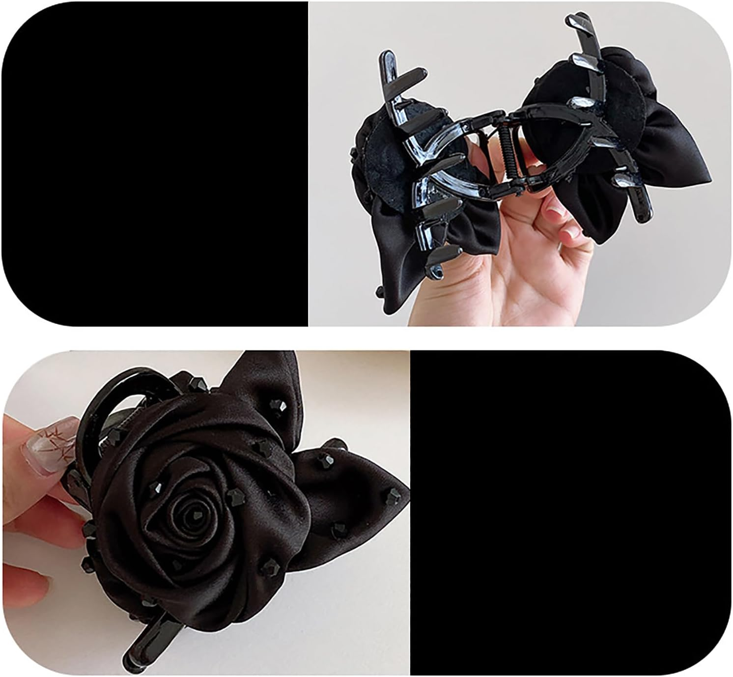 Rose Flower Hair Claws Clips for Women Black Rose Hair Claws Flower Hair Accessories for Beach Holiday Women Girls Bridal Wedding Floral Hair Clips Barrettes Accessories for Women Girls image number 6