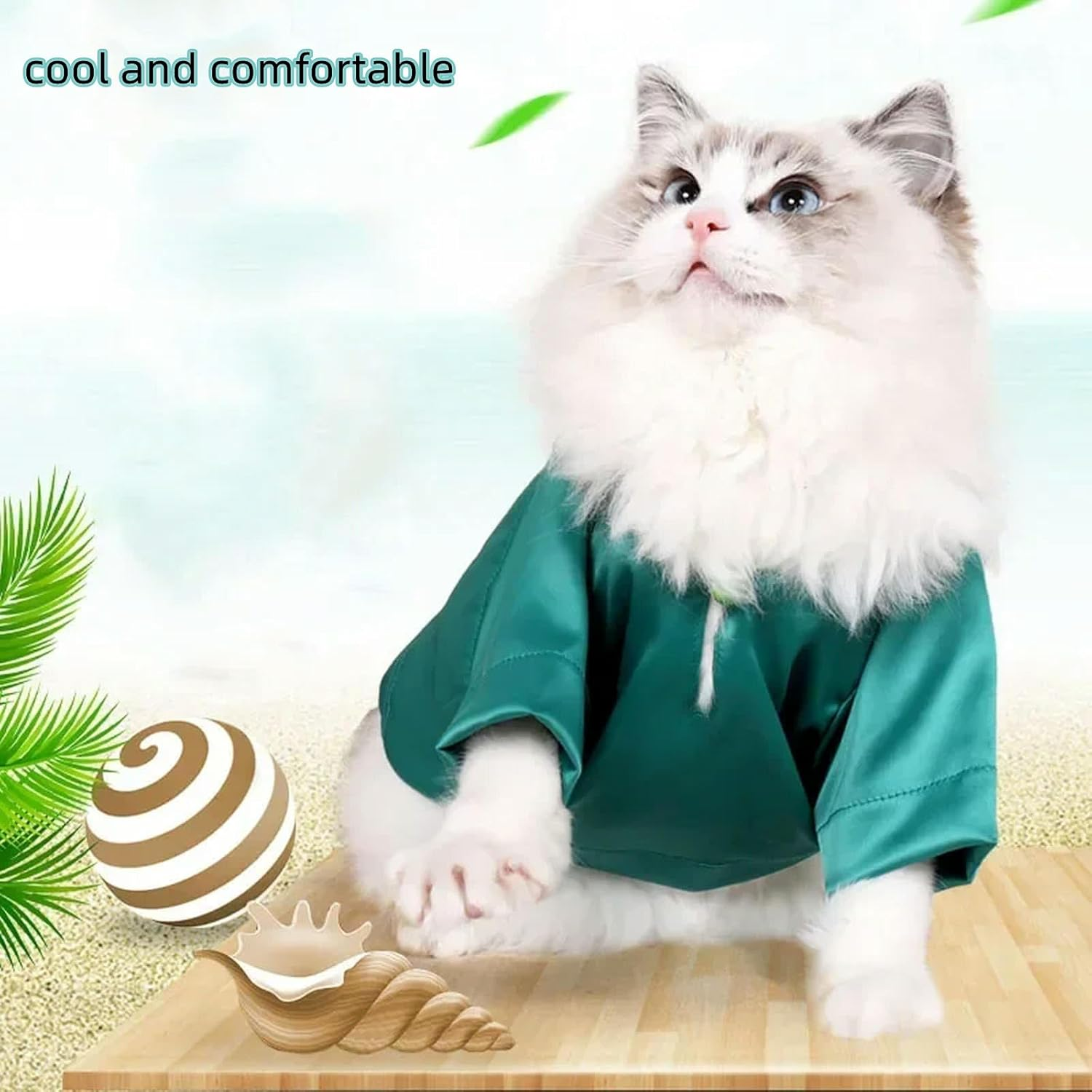 IUOUTG Summer Cat Shirts Cute Pullover Kitten T-Shirts with Sleeves Cool Breathable Pet Clothes Cat Pajamas Thin Cat Outfit for Male Female Cats All Season image number 2
