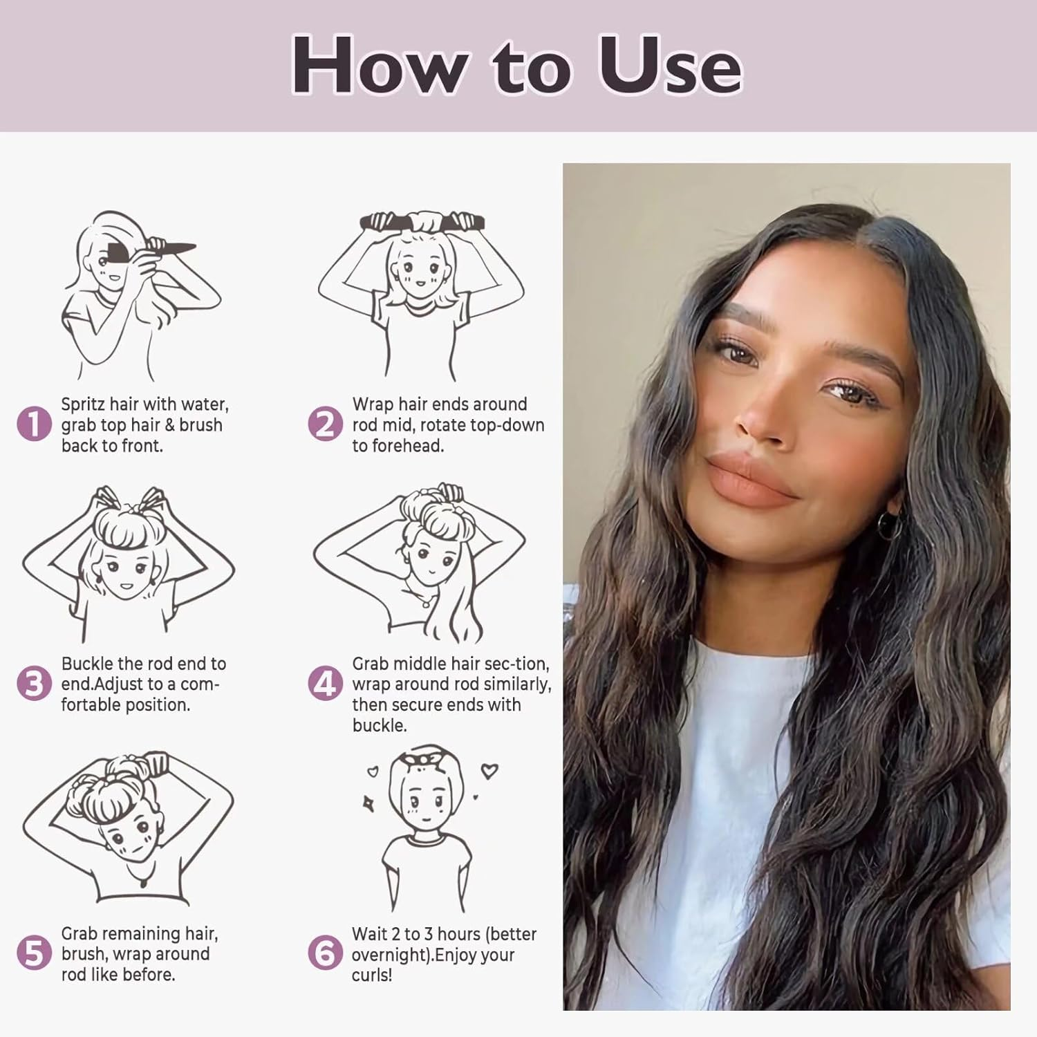 Overnight Hair Curlers Heatless Curls - 6 Pcs No Heat Blowout Curling Rods to Sleep in with Satin Hair Scarf image number 1