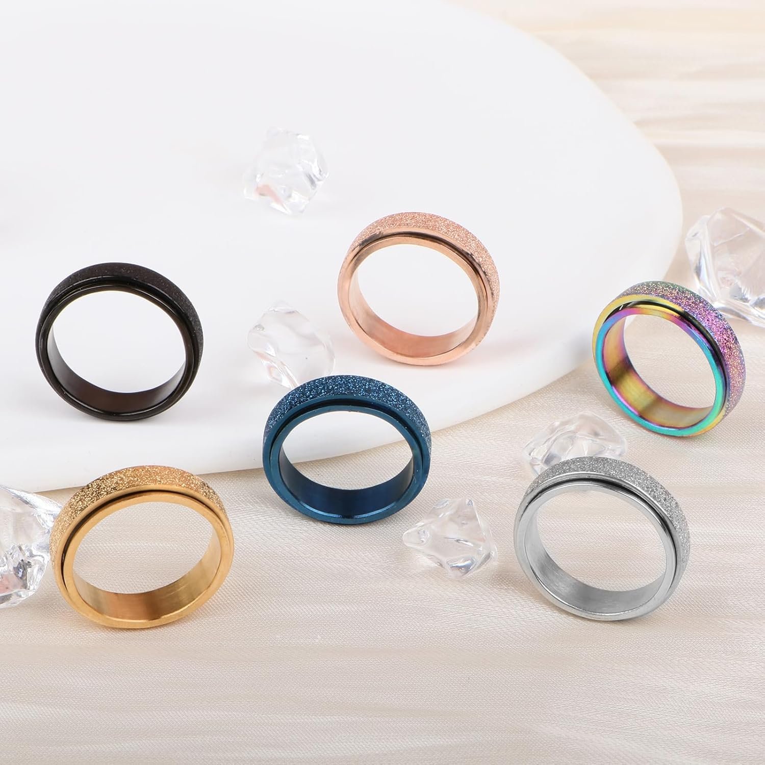 Anxiety Fidget Ring for Women,6Pcs Stainless Steel Fidget Spinner Ring,Adhd Fidget Ring,Worry Ring Anxiety Ring for Women Men,Thumb Ring Aura Ring for Women, 11, Metal image number 6