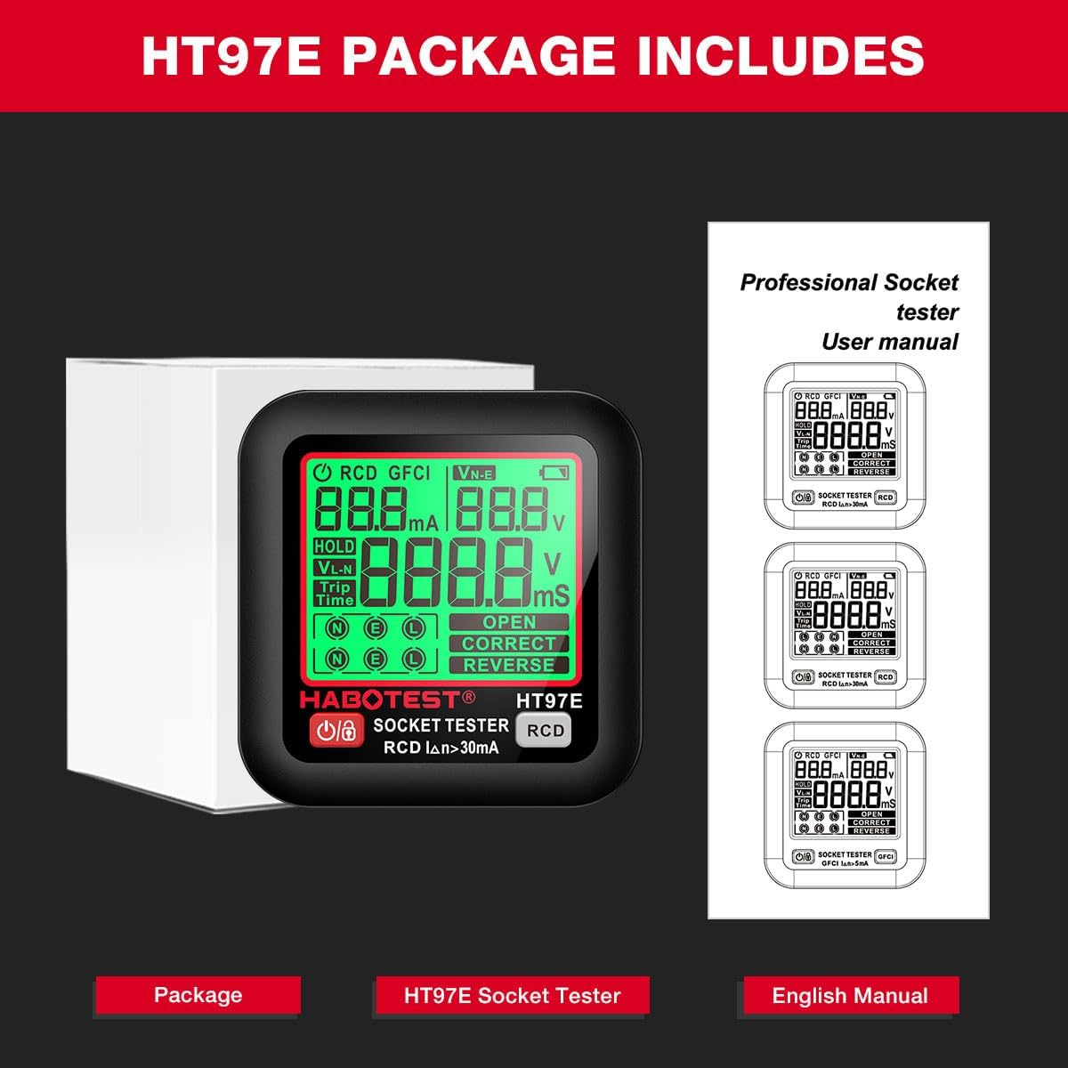 Irfora HT97D Digital Socket Tester Voltage Test EU Socket Detector Intelligent Leakage Test Multifunctional Phase Tester image number 1