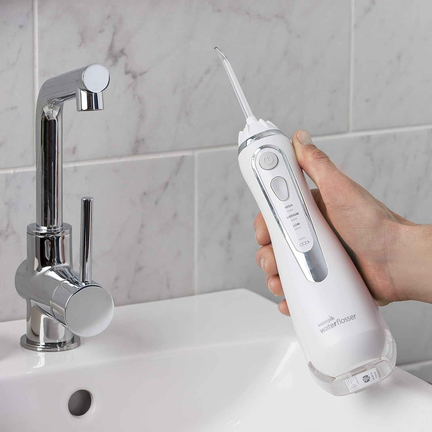 Waterpik Cordless Advanced Pro 2.0 Water Flosser - Ultra-Quiet, Waterproof & Rechargeable, 3 Pressure Settings, 360&deg; Tip Rotation, Ideal for Implants & Braces, 2-Year Warranty, White (WP-580A) image number 2