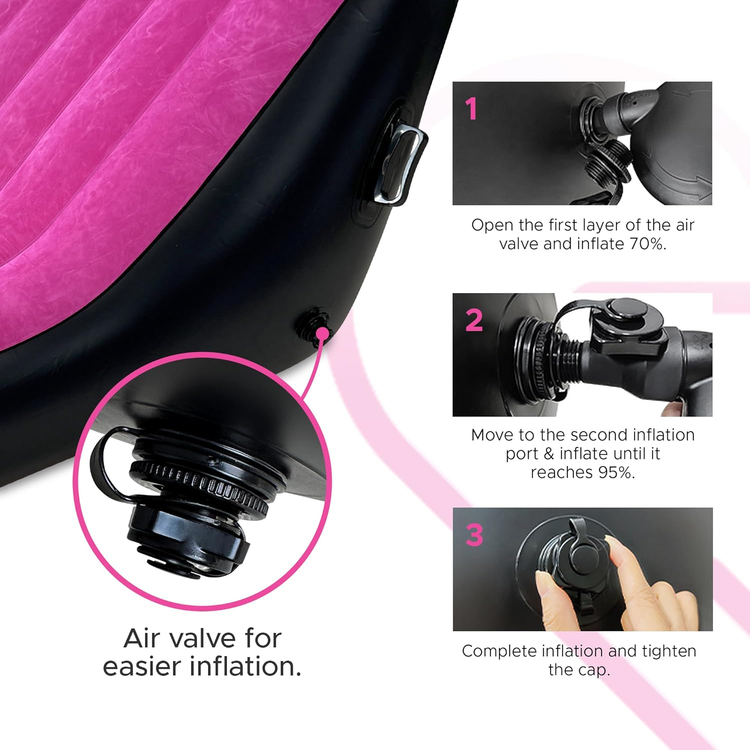 Pink Inflatable Love Sofa with Handles | Body Positioning for a Deeper and More Intimate Connection | Furniture for Couples | PVC and Cotton Flock Material | 140Cm X 70Cm X 36Cm - Black image number 7