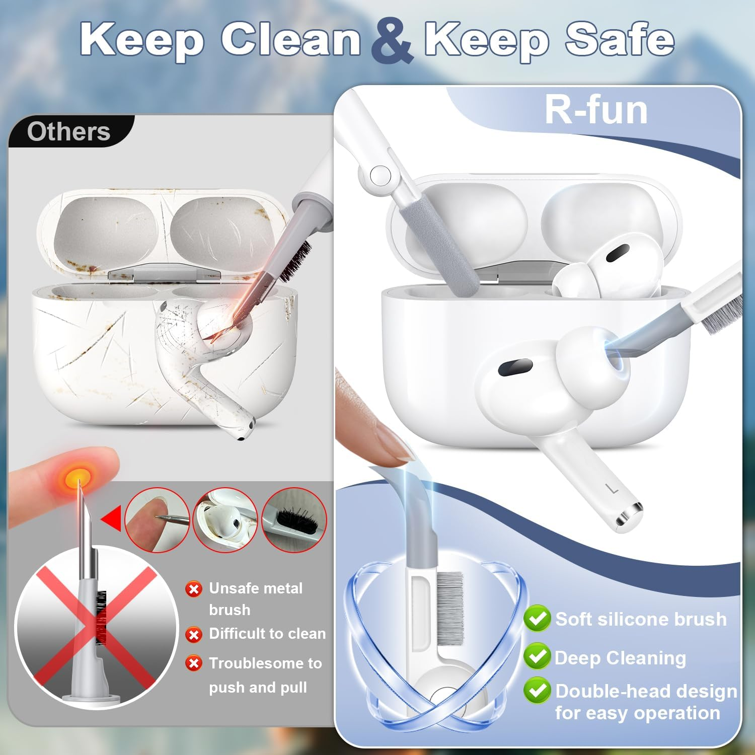 R-Fun for Airpods Pro 2 Case, Shockproof Silicone Protective Case, Compatible with Airpods Pro 2Nd Generation, with Hard Shell Design & Scratch Protection, Front LED Visible with Carabiner,Green image number 2