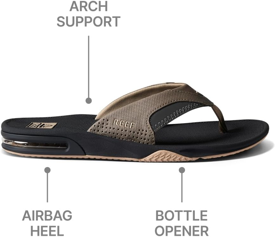 REEF Fanning Men'S Bottle Opener Flip Flop, Arch Support, Durable Outsole, Water Friendly, Vintage Brown Sunset, 4