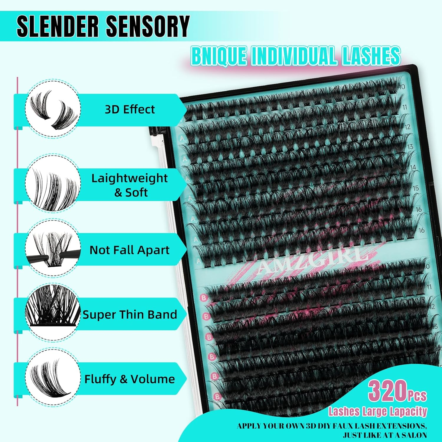 Lash Clusters 320Pcs 70D 90D Eyelashes Cluster D Curl Individual Wispy Lashes Cluster for DIY Cluster Eyelash Extensions at Home for Beginners (Mix10-16Mm) image number 4