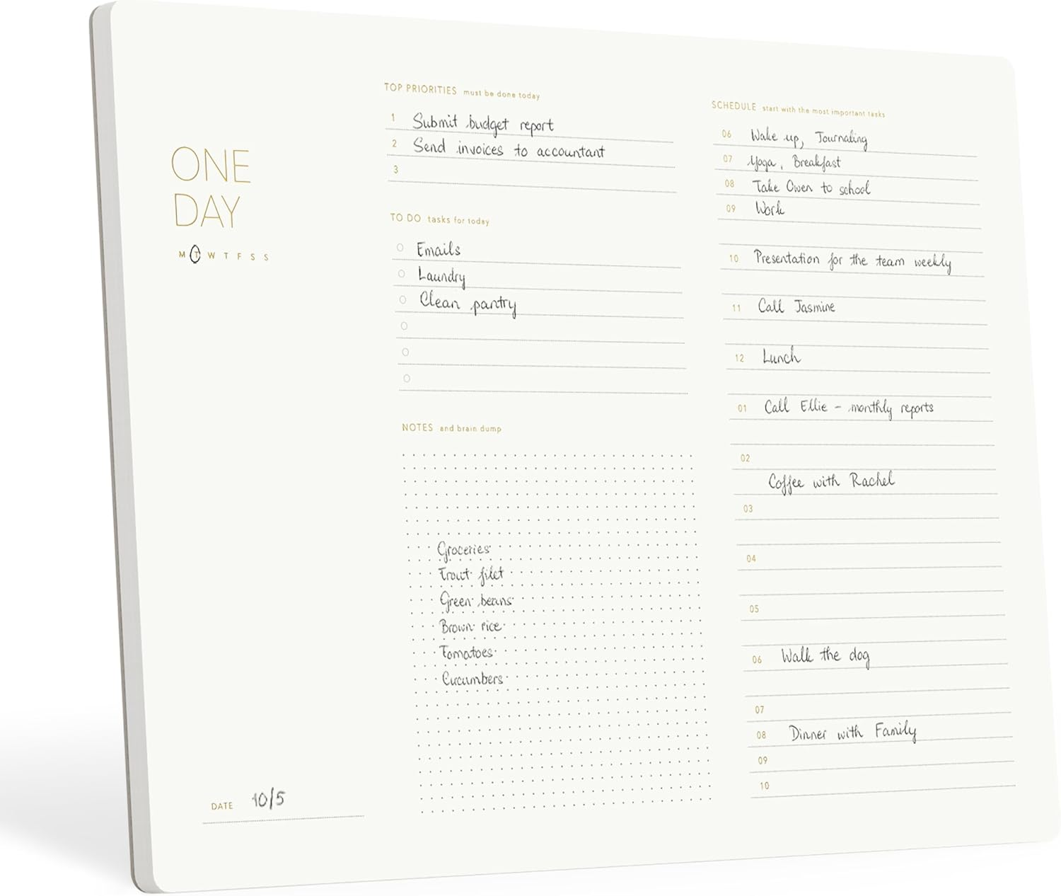 One Day, Elegant Daily Desk Planner, Gold Foiled, Minimalist Productivity Planner Pad, Time Blocking Hourly Schedule, to Do List Notepad, A4, 52 Pages, FSC&trade; Certified image number 3