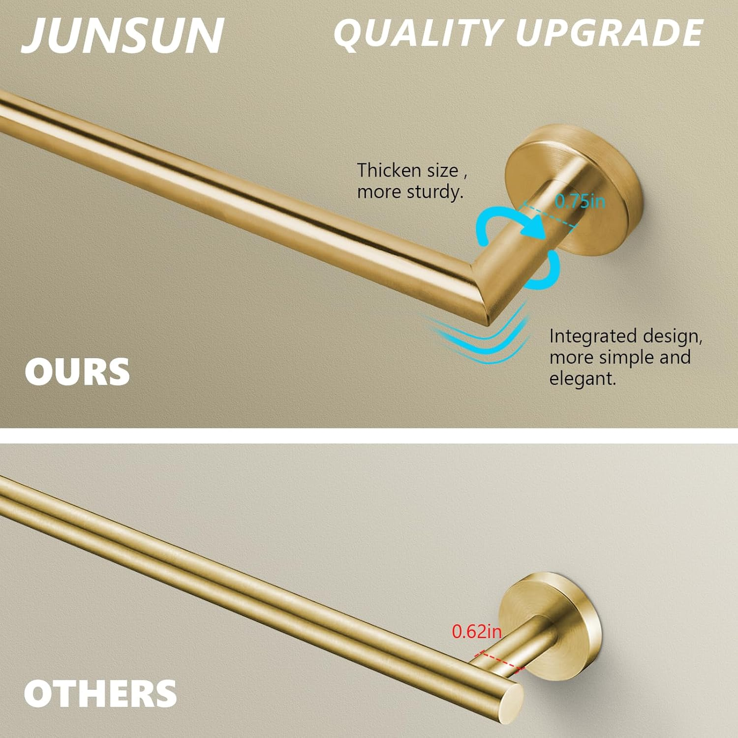 Bathroom Towel Bar 24 Inch Towel Rack Wall Mount Bath Towel Holder Modern Towel Rod Gold Bath Towel Hanger Stainless Steel Brushed Brass Bathroom Accessories Towel Rail Single Towel Bars Brushed Gold image number 6