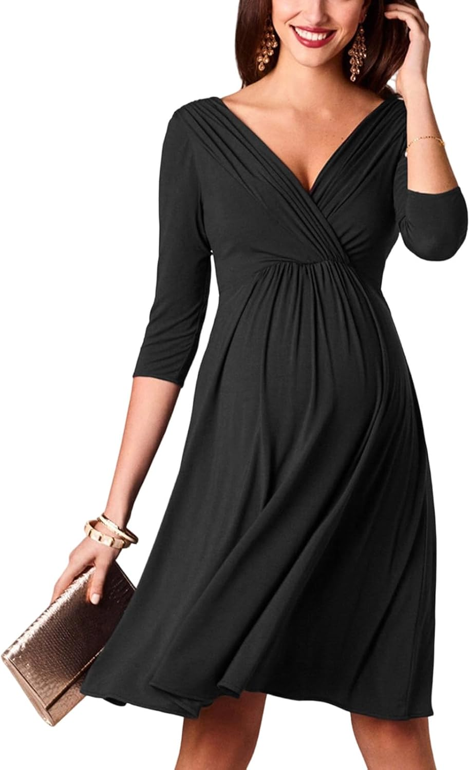 Maternity Pregnancy Dress with Hide Nursing Zipper Breathable Cotton Fabric Elastic Waistband for Expecting Mothers Cotton Maternity Dress for Breastfeeding