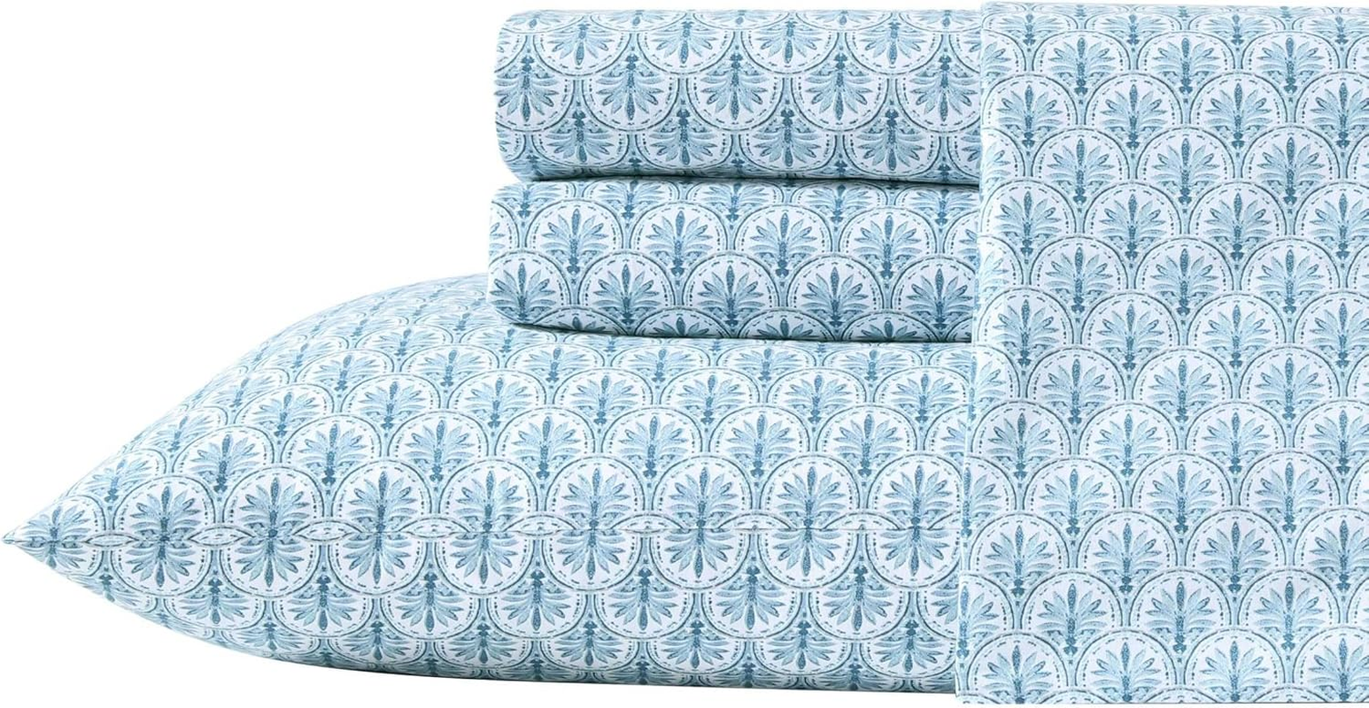 Tommy Bahama - King Sheet Set, Super Soft Cotton Percale Bedding with Matching Shams, Tropical Bedding Set, Oeko-Tex Certified (Coastal Batik Blue, King)