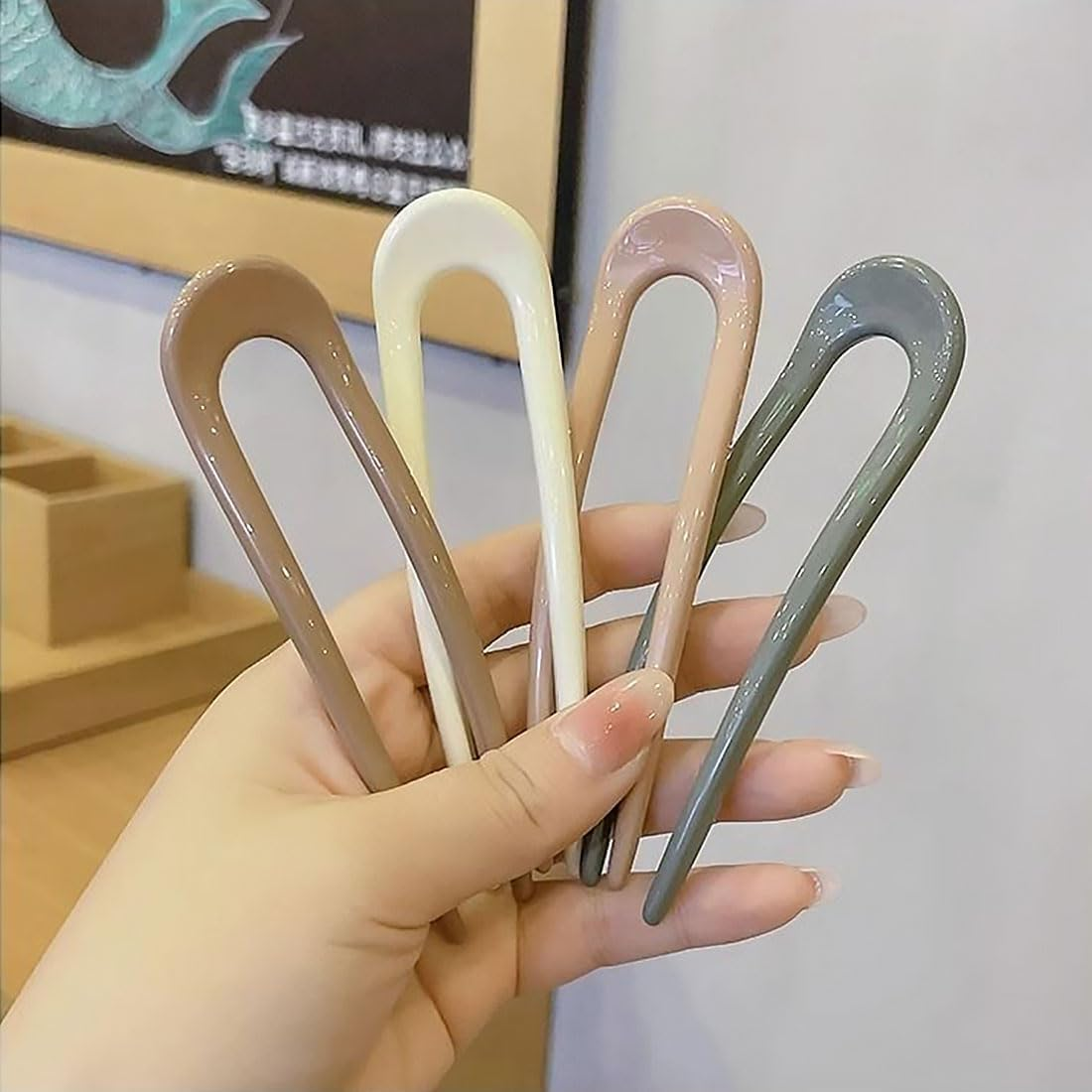 ZWWOGE Pack of 3 French Hair Pins for Women 12 Cm U-Shaped Hair Clips U-Shaped Hair Fork Black Pink Brown Hair Pins French Clip for Women Girls Non-Slip and Comfortable for Occasions image number 3