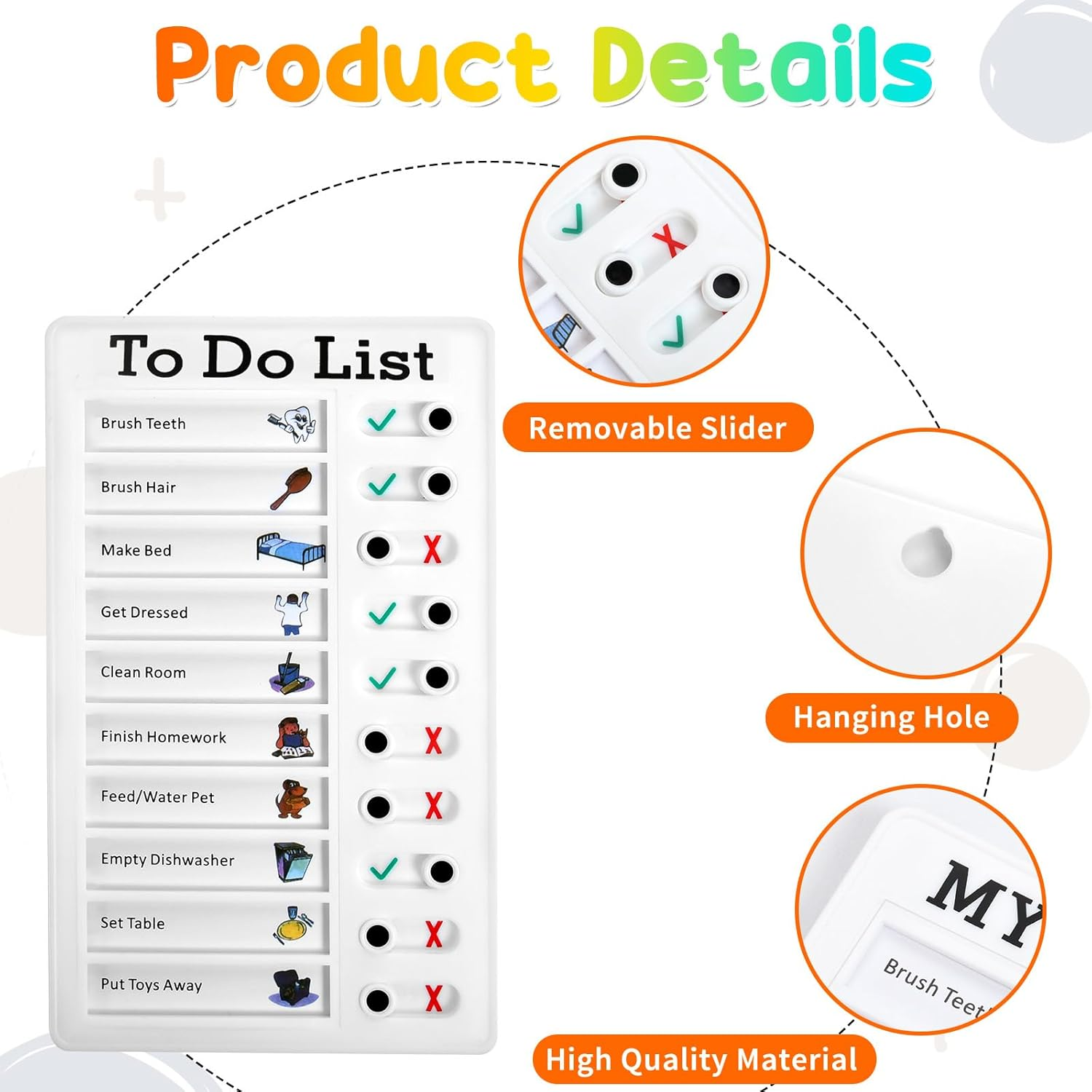 Chore Chart Memo Board 2 Pieces, Portable RV Checklist Board with 10 Blank Cardstock, Detachable Plastic DIY Message for Home Office Travel