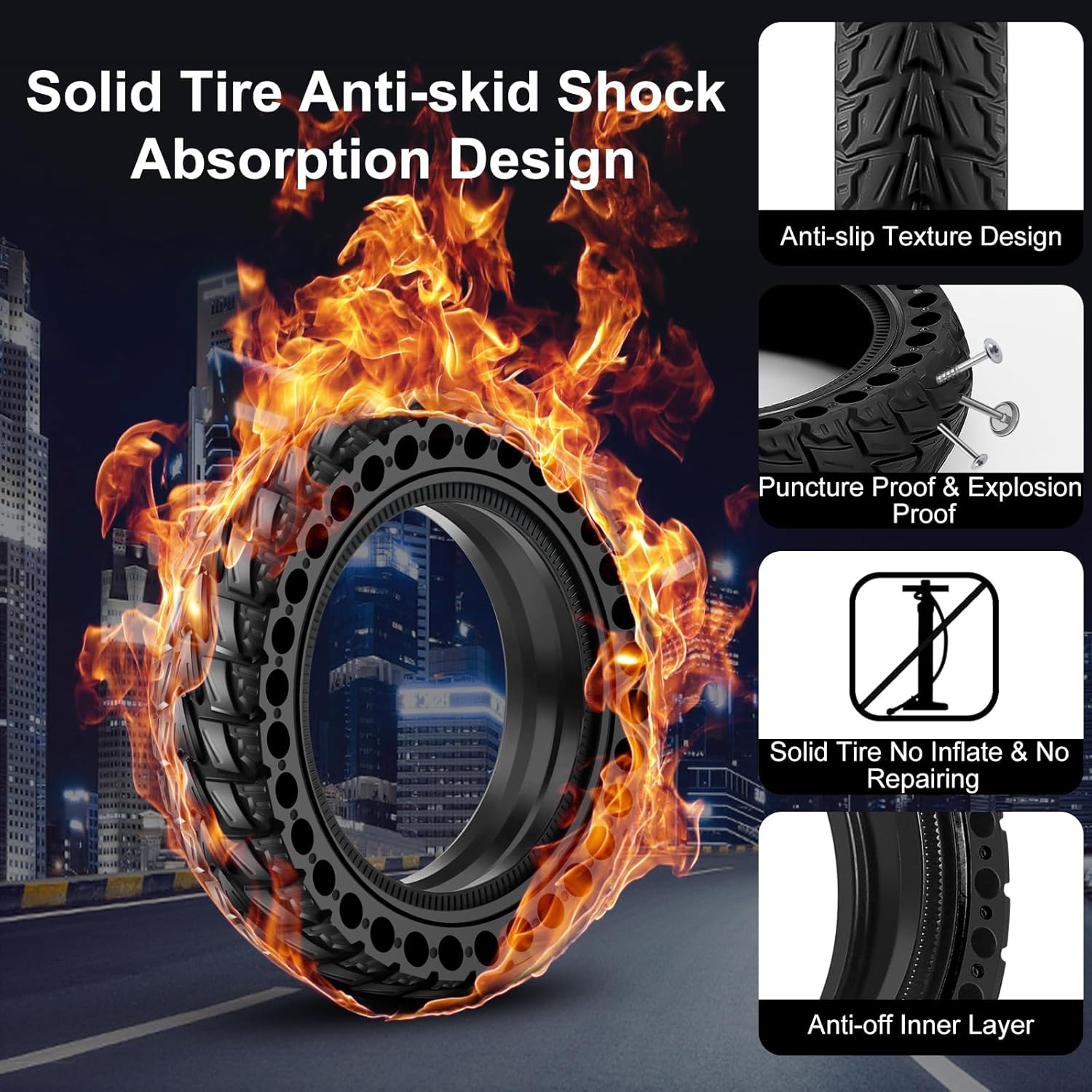 BANGTING 2 X 50/75-6.1 E Scooter Solid Tyres, 8.5 X 2 Inch Solid Rubber Tyres, 8 1/2 X 2 Replacement Tyres for Xiaomi Pro 2 / M365 / M365 Pro / 1S / 3/3 Lite/Essential and All 8.5 Inch Scooter Tyres - Black (No Tools) image number 3