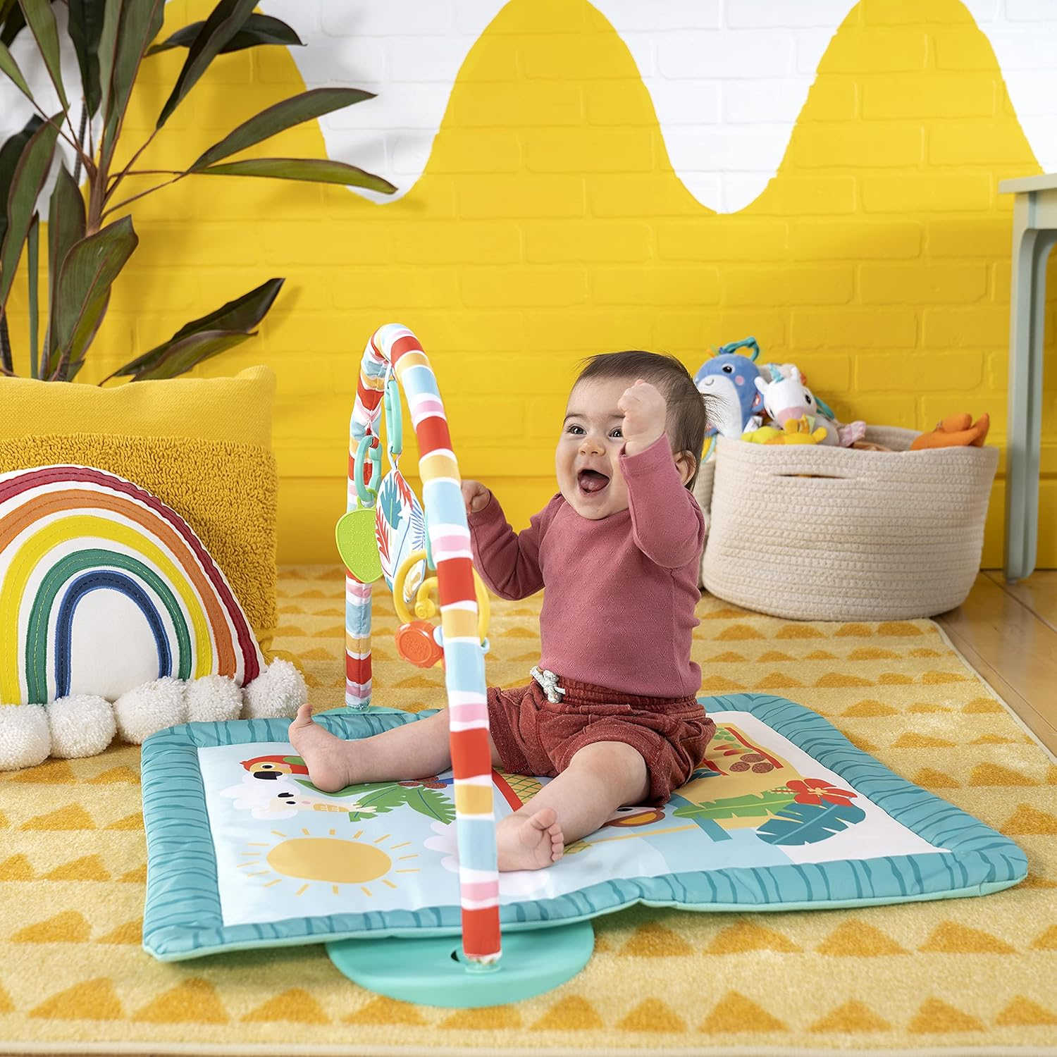 Bright Starts Tiki Toy Bar Baby Activity Gym & Tummy Time Mat with Toy Bar and 3 Toys, Newborn to 3 Years image number 1