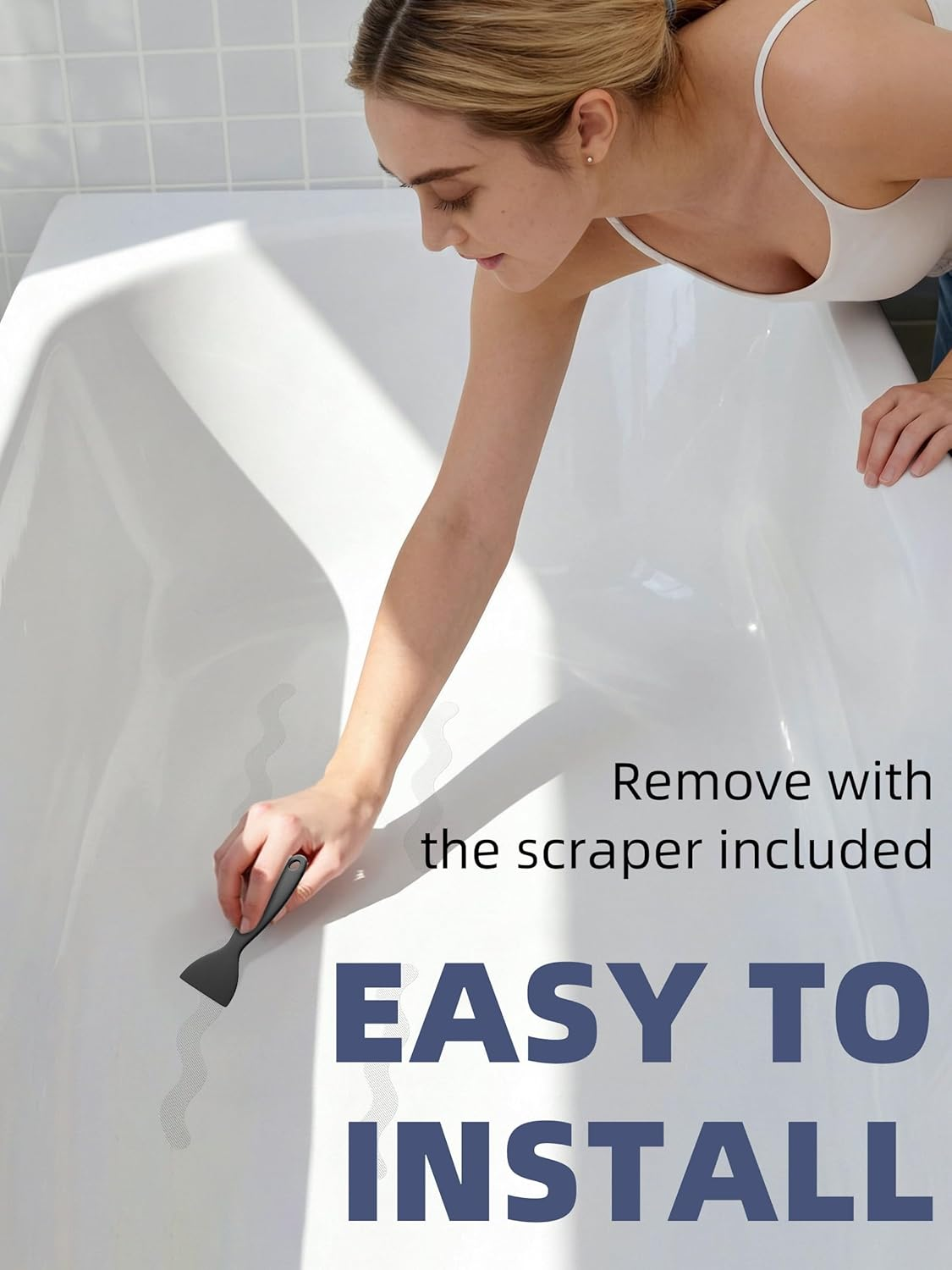 Patented anti Slip Shower Stickers 24 PCS Safety Bathtub Strips Adhesive Decals with Premium Scraper for Bath Tub Shower Stairs - White image number 6