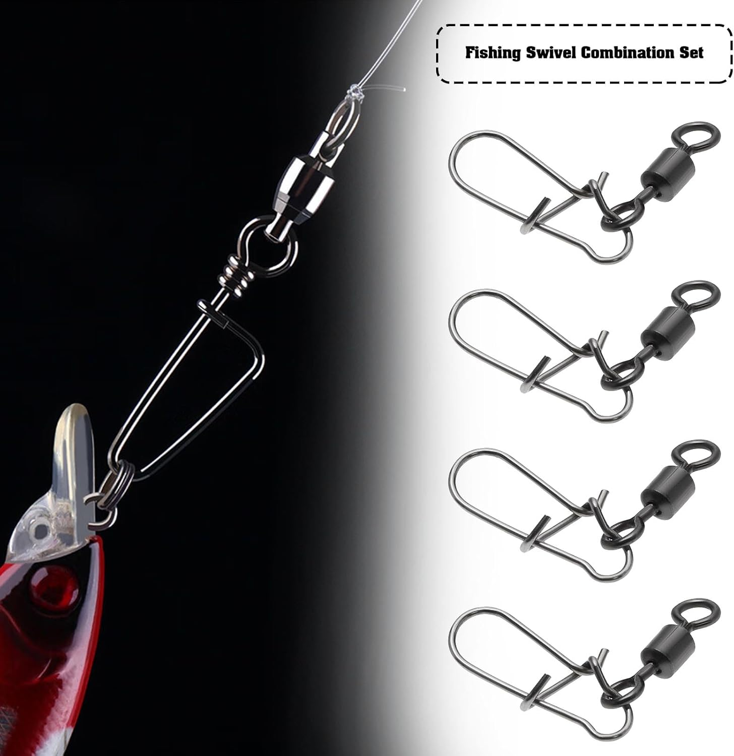 Emsea Set with 100Pcs/150Pcs Fishing Swivel Set Rolling Barrel Swivel with Interlock Snap Fast Spin Fishing Bait Line Connector Accessories for Freshwater Seawater Fishing Set A/B image number 5